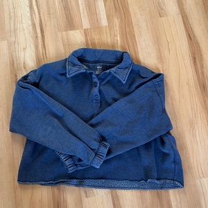 Aerie Navy Blue Button Up Collared Sweatshirt